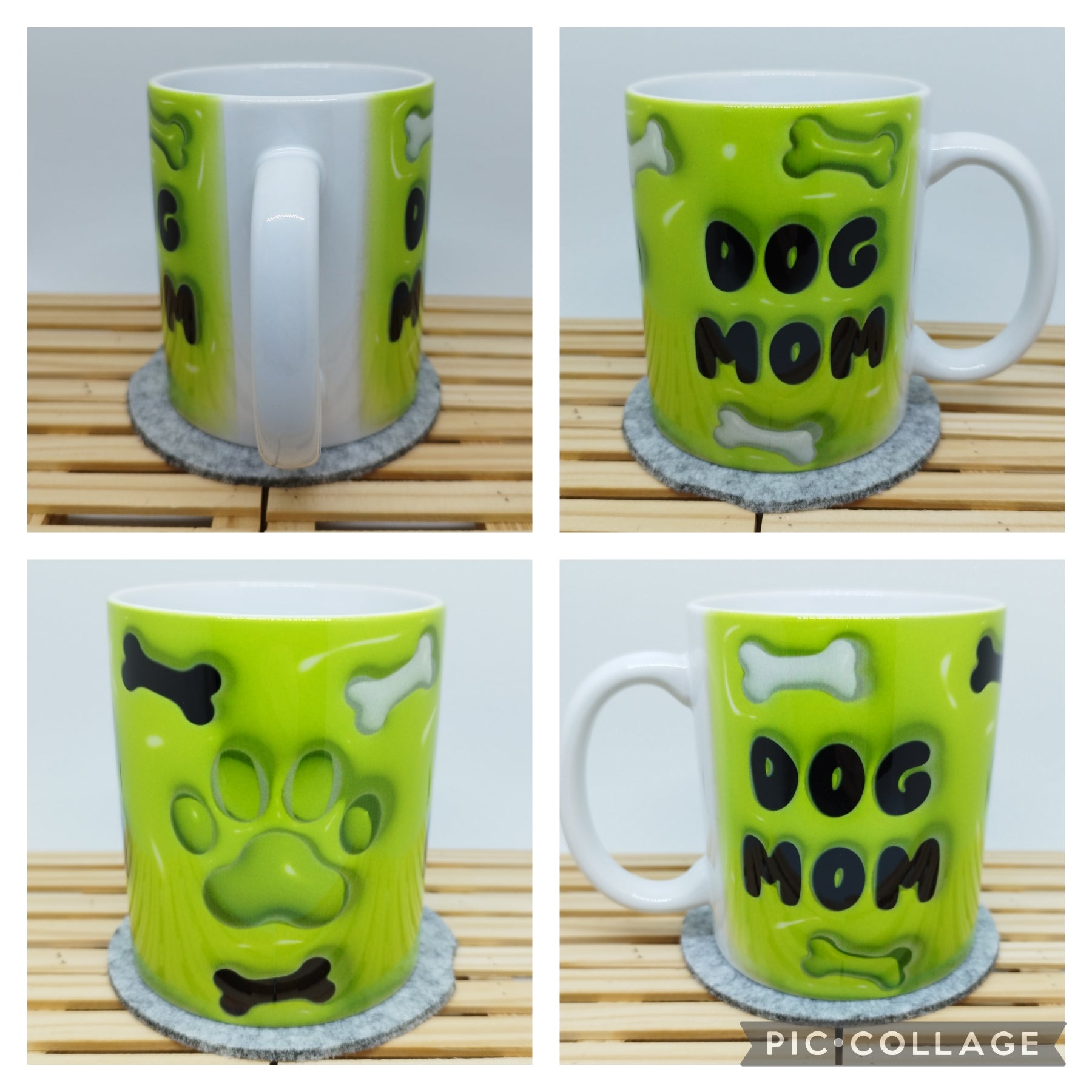 Kaffeetasse,Kaffee,Dogmom,Mug,Coffeecup,Hund,3D,Puff,Inflated,3D Optik, Keramikbecher, Geschenk für Hundemama, Hundeknochen, wrap